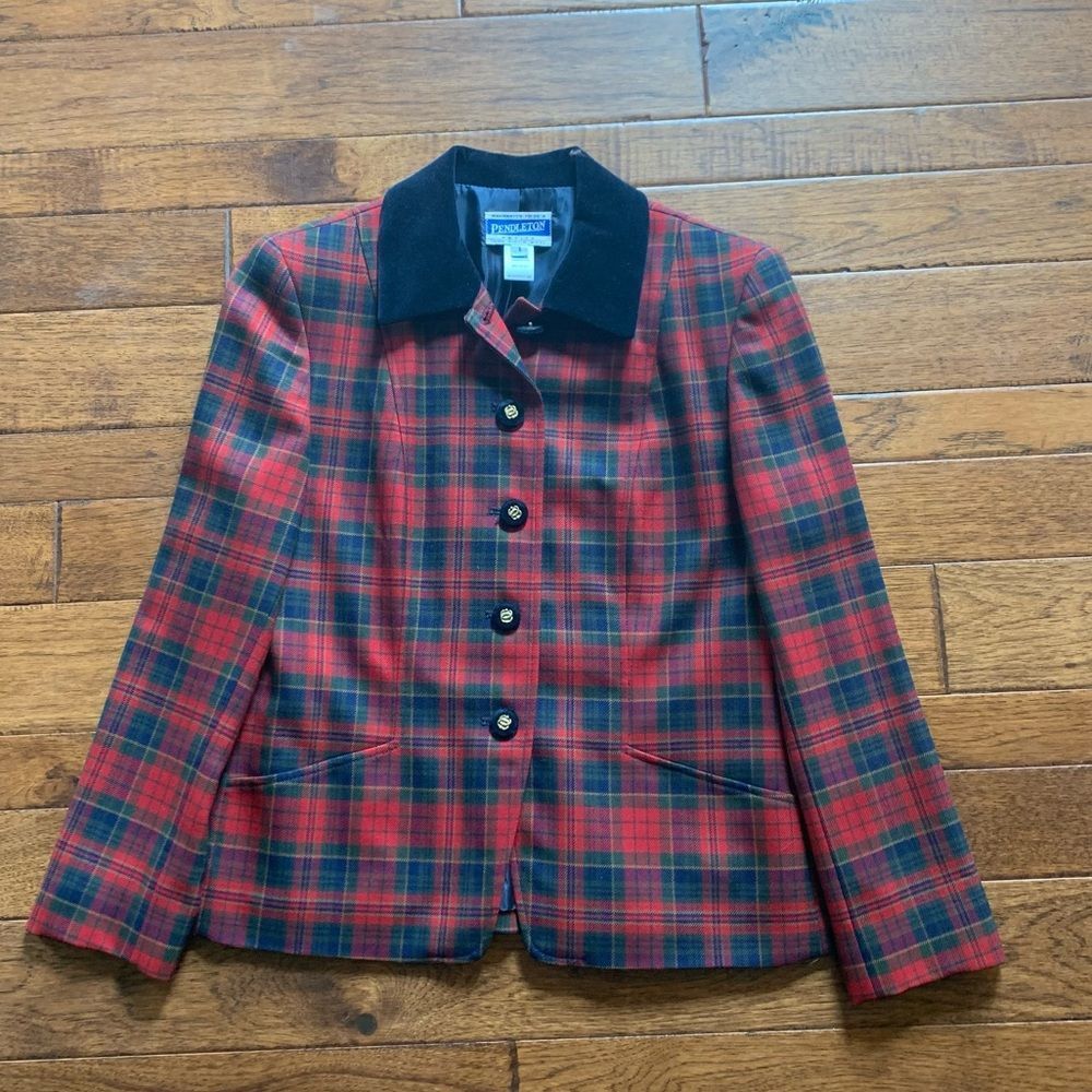 Vintage Pendleton Red, Blue & Green Plaid Blazer Size 6P